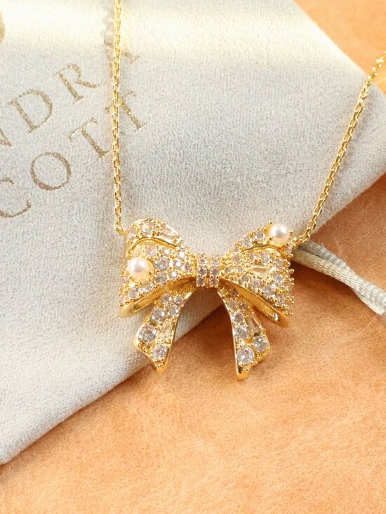 Kendra Scott Krista Bow Necklace 🎀 Gold White Mix - Picture 2 of 3